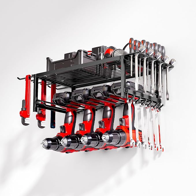 Power Tool Organizer, Garage shelving 2 Layers Garage Tool Organizers 4 Drill by WOFLUAS