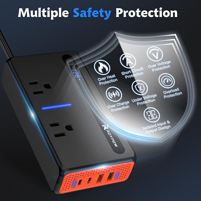 RoyPow 300W Car Power Inverter, DC 12V to 110V AC Power Inverter - Image 2