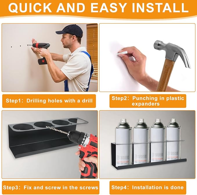 Aerosol Spray Can Holder Rack 4 Packs, Spray Bottle Organizer Wall Mounted - Image 6