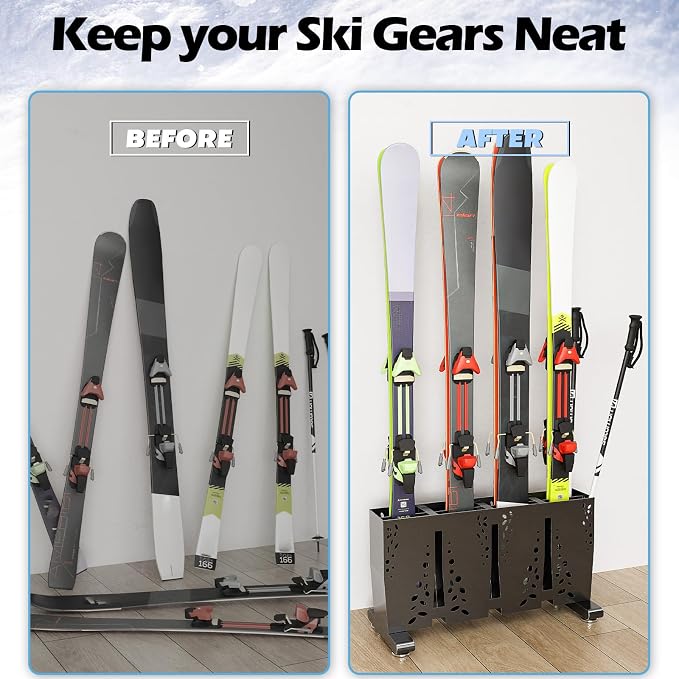 Heavy Duty Metal Ski Storage Rack, 4 Pair Freestanding Steel Ski Holder - Image 4