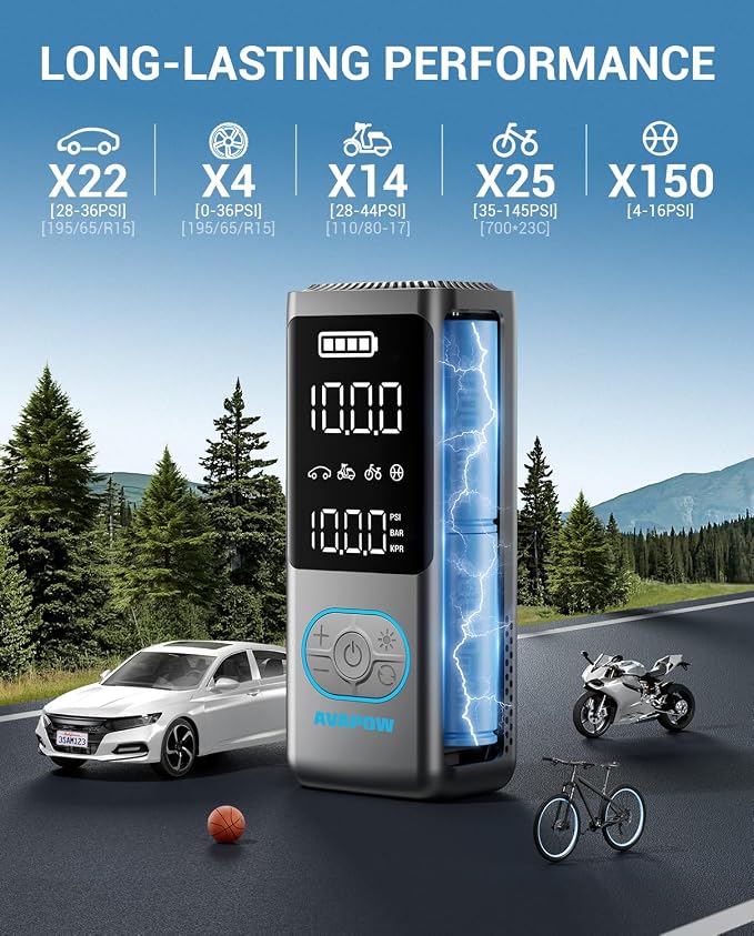AVAPOW Tire Inflator Portable Air Compressor, 150 PSI Cordless Car Tire Air Pump - Image 6
