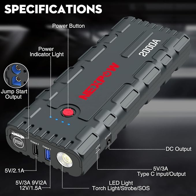 NEXPOW 2000A Peak Car Jump Starter - Image 5