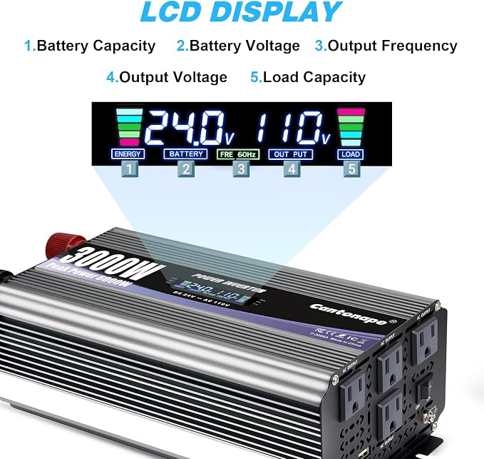 3000W Power Inverter 24V to 110V/120V DC to AC - Image 2