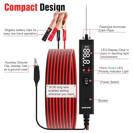 Car Circuit Tester, 12V & 24V DC Automotive Test Light, LED Power Circuit Probe - Image 2