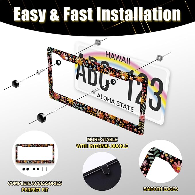 Beautiful Flowers License Plate Frame Colorful Floral License Plate Holder - Image 7