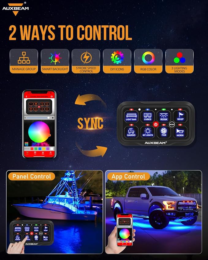 Auxbeam 8 Gang Switch Panel Bluetooth AR-800 RGB Switch Pod - Image 2