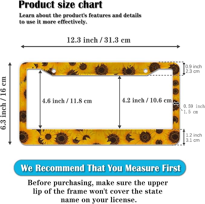 License Plate Protector for Women Yellow License Plate Frames for Men Sunflower - Image 2