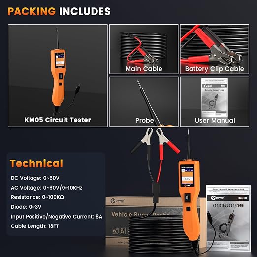 KZYEE KM05 Power Circuit Probe Tester – 12V/24V Automotive Electrical Tester - Image 8