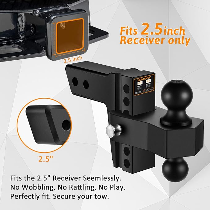 Adjustable Trailer Hitch-Drop Hitch Fits 2.5-Inch Receiver -6" Drop/Rise Tow - Image 5