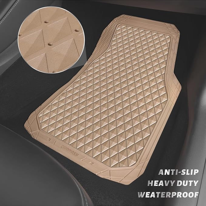 CAR PASS Beige Rubber Car Mats, All-Weather Floor Mats Full Set Durable - Image 3