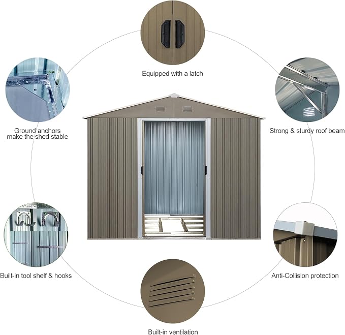 6x8 FT Outdoor Storage Shed, Metal Garden Shed - Image 3