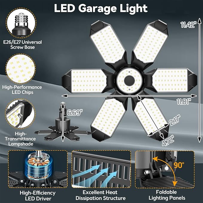 LED Garage Light Super Bright 15000LM LED Shop Lights 6500K Garage Lighting - Image 2