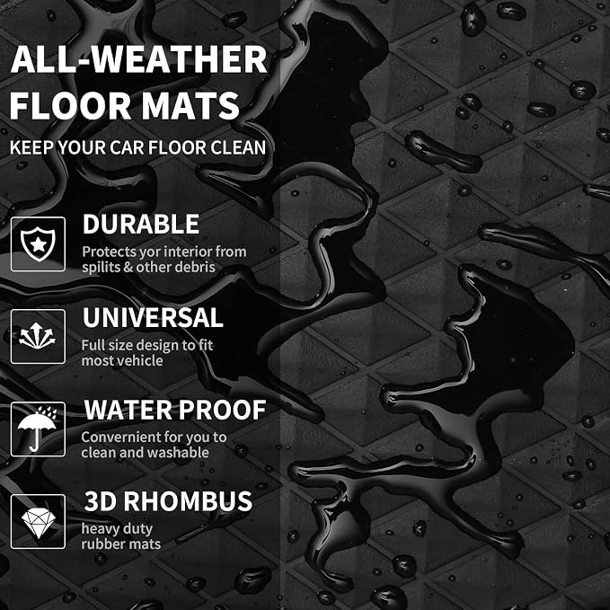 CAR PASS Black Rubber Car Mats, All-Weather Floor Mats Full Set Durable - Image 7