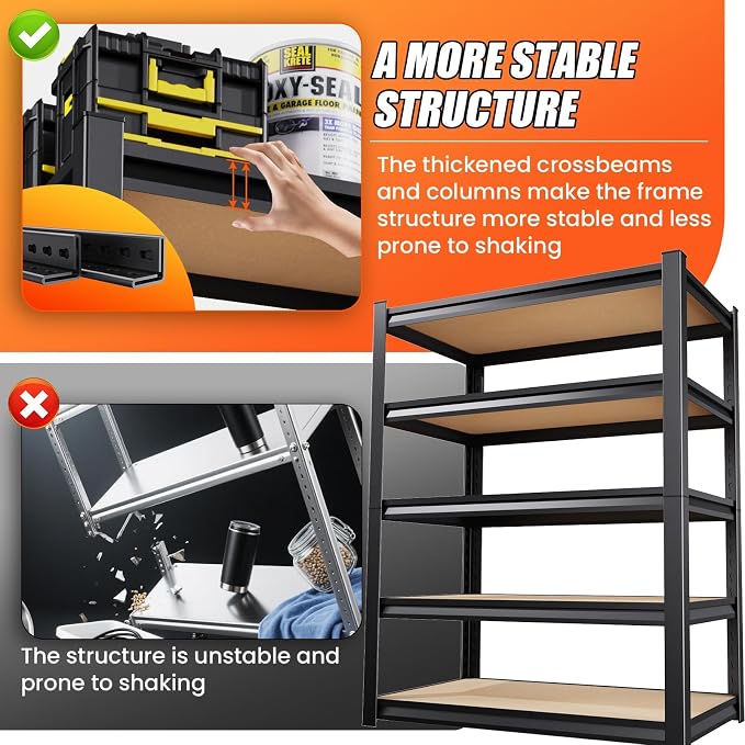 72" H*36'' Storage Shelves 2500lbs Garage Shelving, Adjustable Heavy Duty - Image 8