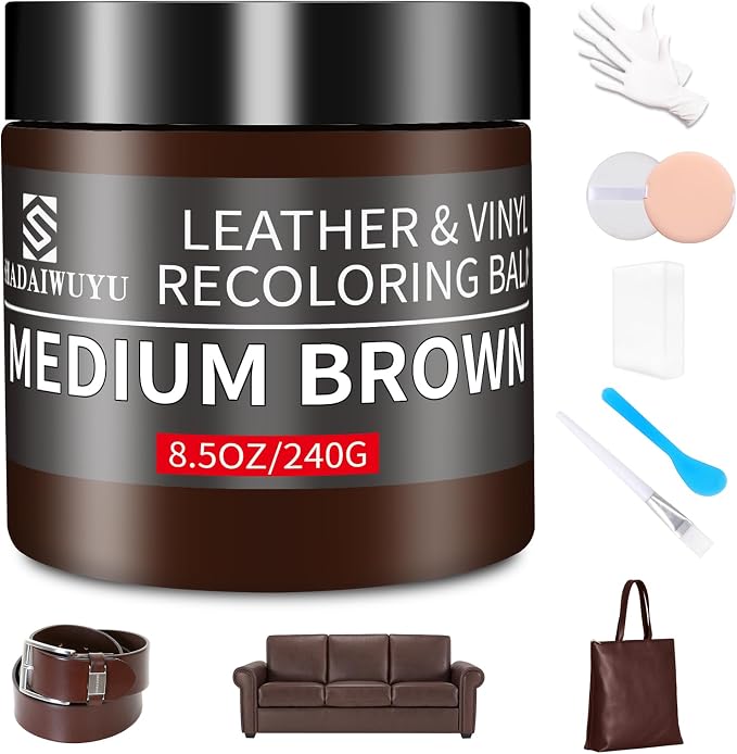 Leather Recoloring Balm, 8.5oz Leather Color Restorer, Medium Brown Leather by SHADAIWUYU