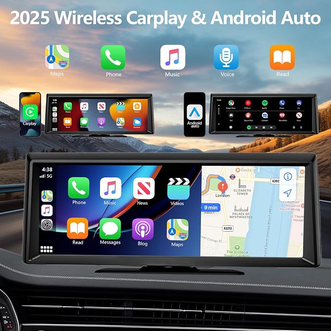 Wireless Carplay Screen for Car 2K Dash Cam, 8.1" HD Portable Car Stereo - Image 2