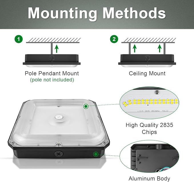 80W/60W/40W Power Selectable LED Canopy Garage Light - Image 3