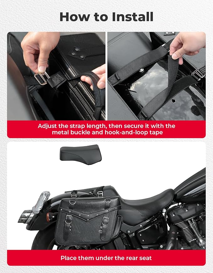 KEMIMOTO Motorcycle Saddlebags Heavy Duty 30L PU Leather Luggage Throw Over - Image 5
