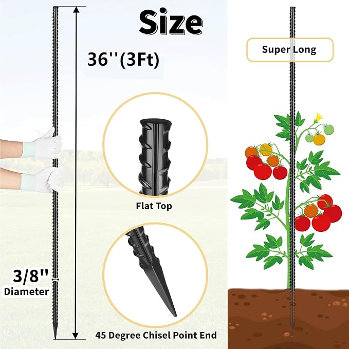Rebar Stakes 36 inches 16-Pack Concrete Form Stakes Straight 3/8" Diameter - Image 2