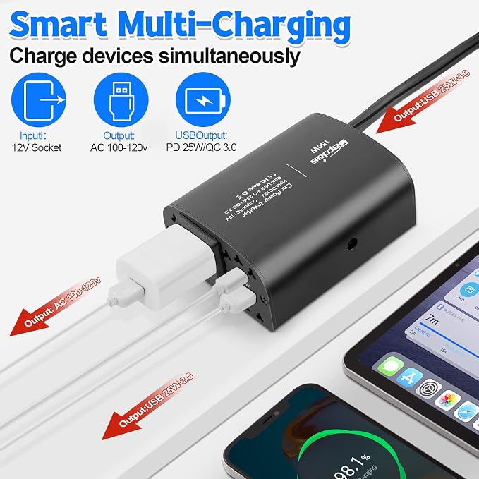 150W Car Power Inverter DC 12V to 110V AC Car Outlet Adapter - Image 4