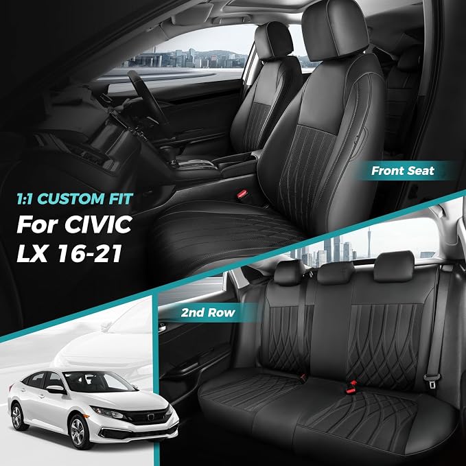 Seat Covers for Honda Civic Sedan LX 2016 2017 2018 2019 2020 2021, Faux - Image 7
