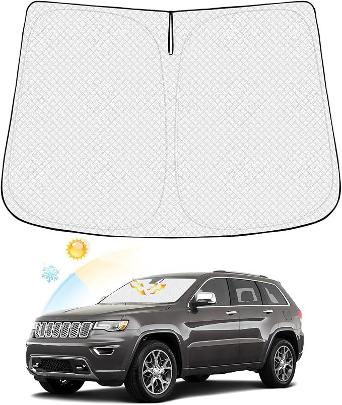 Windshield Sun Shade for Jeep Grand Cherokee 2011-2021 Thicken 6-Layer Foldable by Canvcle