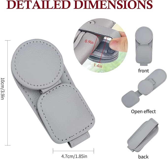 KIWEN Sunglasses Holder for Car Visor, Magnetic Leather Sunglass Eyeglass - Image 6