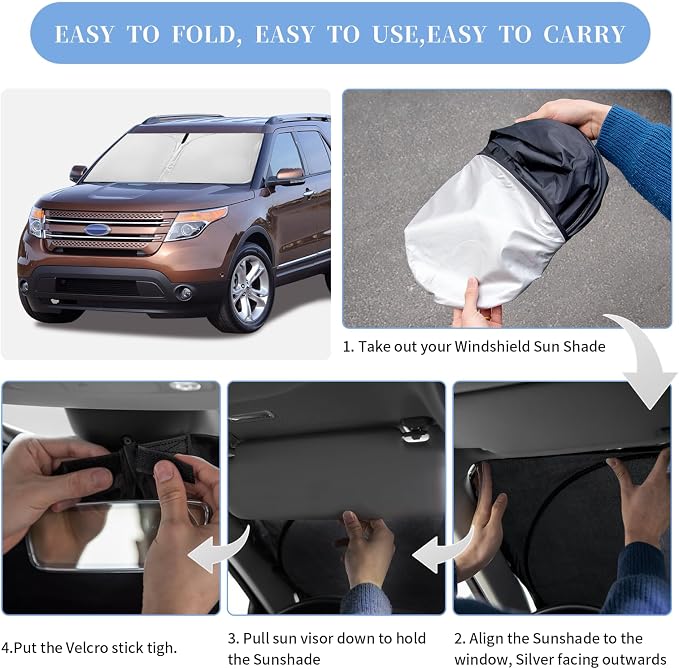 for Ford Explorer 2011-2019 Sun Shade Sunshade Windshield Cover, 4-Layer Front - Image 6
