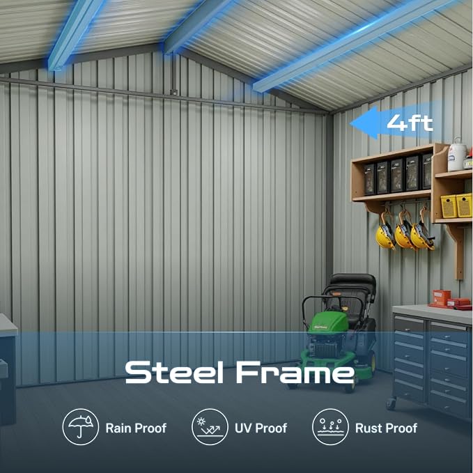 6 x 4 FT Outdoor Storage Metal Shed, Bike Garden Tool Shed - Image 4