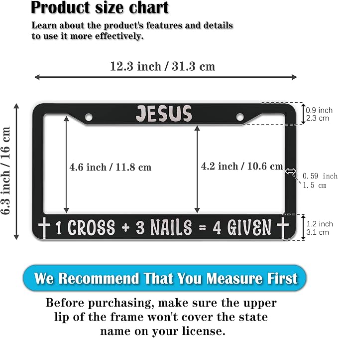 Fun License Plate Frame Cover Black and White License Plate Frames Jesus 1 - Image 2