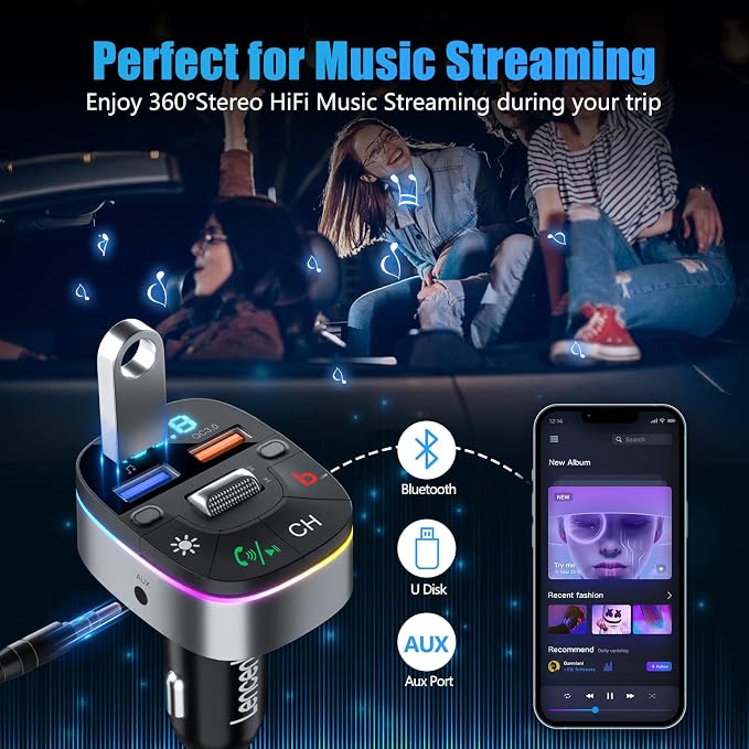 LENCENT Bluetooth Car Adapter, 5.0 Car FM Transmitter - Image 6
