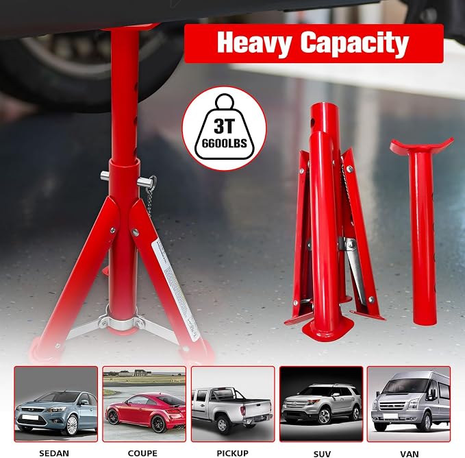 Foldable Jack Stands 3 Ton, 11.42"-16.06" Adjustable Height - Image 7