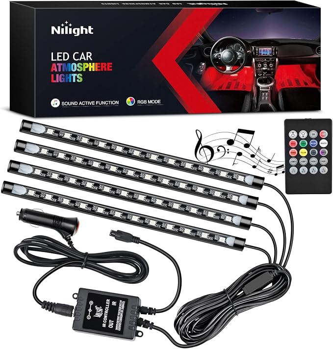 Nilight - TR-06 4PCS 48 LED Interior Lights DC 12V Multicolor Music Car Strip by Nilight