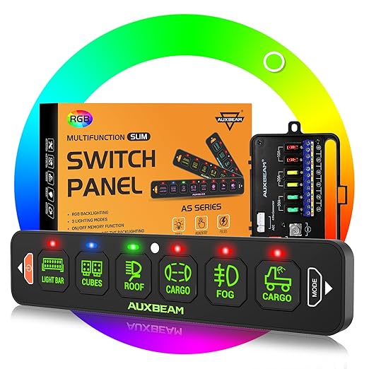 Auxbeam 6 Gang Slim Switch Panel RGB AS-R60 Toggle Momentary Pulsed Dimmable by Auxbeam