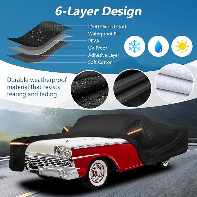 Car Cover for Ford Ranchero 1957-1959 1968-1979, Waterproof 210D Oxford Cloth - Image 2
