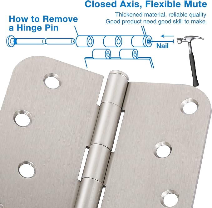 18 Pack 4 Inch Nickel Door Hinges Satin/Brushed Nickel Door Hinges 4 in x 4" - Image 6