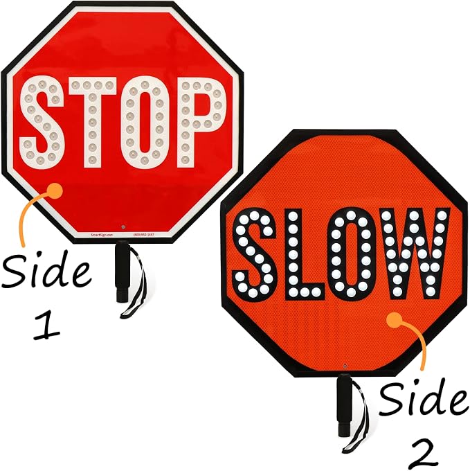 SmartSign 24" LED Stop/Slow Paddle, Rechargeable Battery & Charger, 2-Sided - Image 2