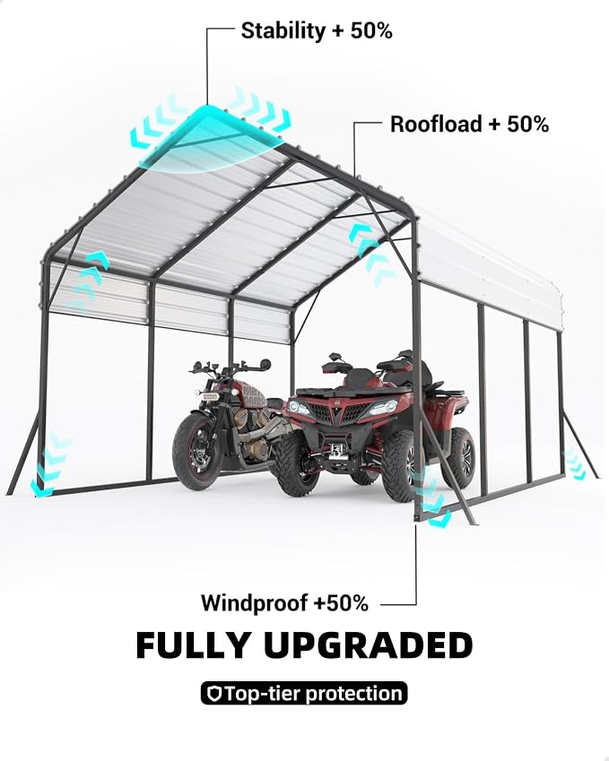 13 x 21 FT Metal Carport, Heavy Duty Carports Reinforced Frame and Steel Roof - Image 4