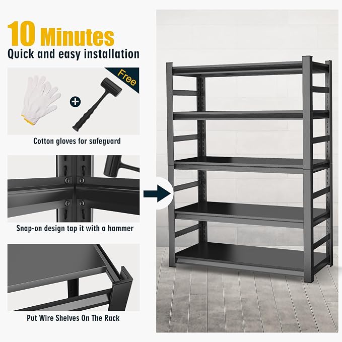 78" H, Metal Garage Shelving Heavy Duty 5-Tier Adjustable Storage Shelves Easy - Image 5