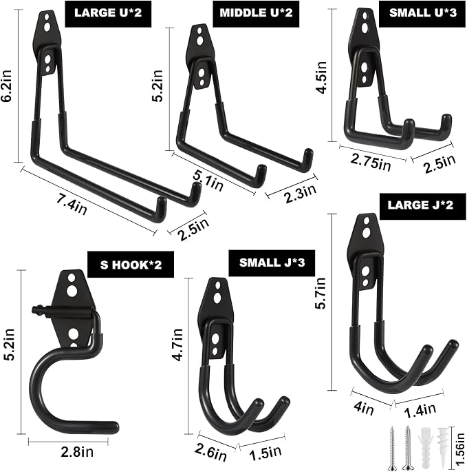 Steel Garage Hooks Wall Tool Organizer, 14 Pack Garage Storage Hook Heavy Duty - Image 2
