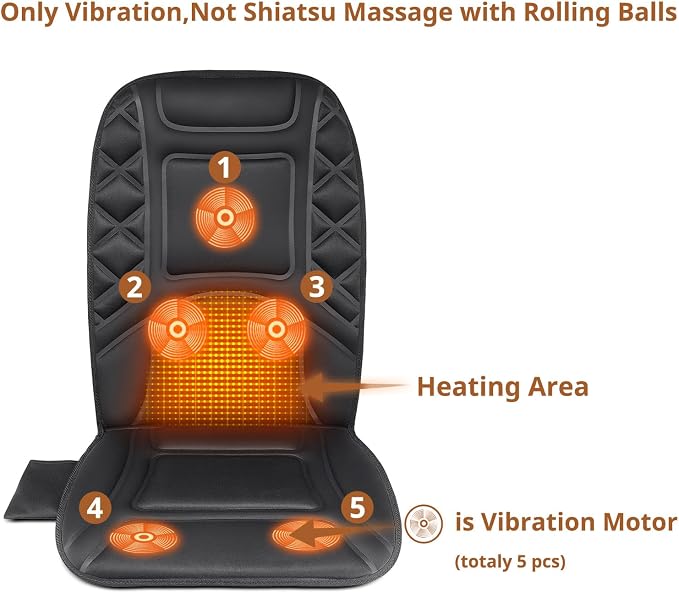 Back Massager with Heat, Heated Seat Cover Cushion with 5 Vibrating Massage - Image 2