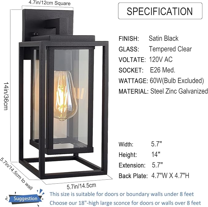14" Outdoor Wall Light Fixtures Waterproofed Exterior Lantern W/Sturdy - Image 5