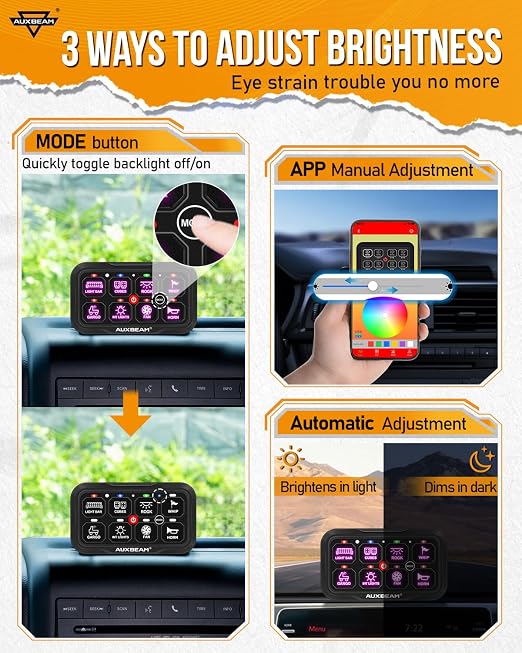 Auxbeam 8 Gang Switch Panel AC-800 Bluetooth RGB Switch Pod - Image 4