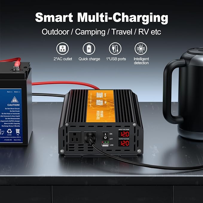 3000W Power Inverter, Peak Power 6000W 12V DC to AC 110V120V, Remote Control - Image 6