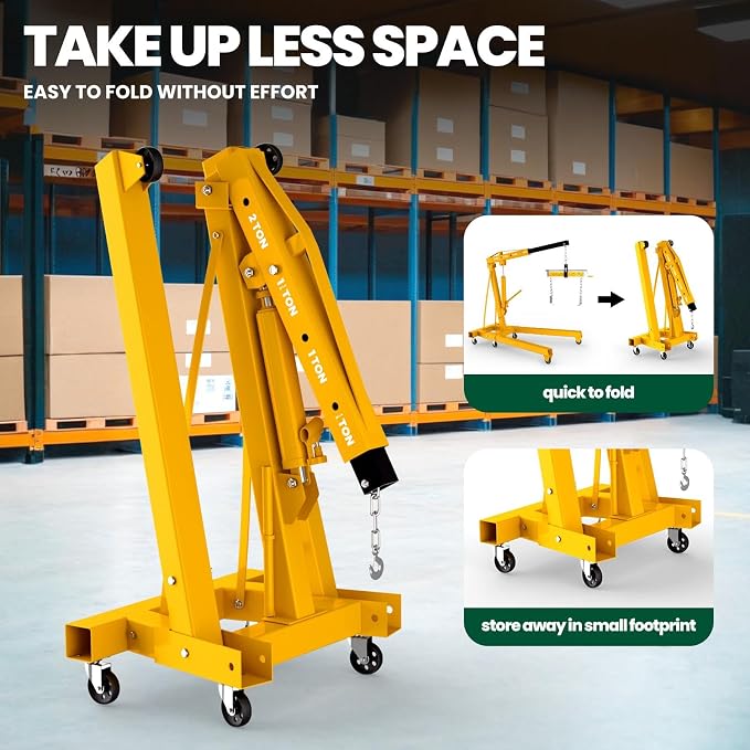 2 Ton Folding Engine Hoist, 4400lbs Hydraulic Cherry Picker Engine Hoist - Image 6
