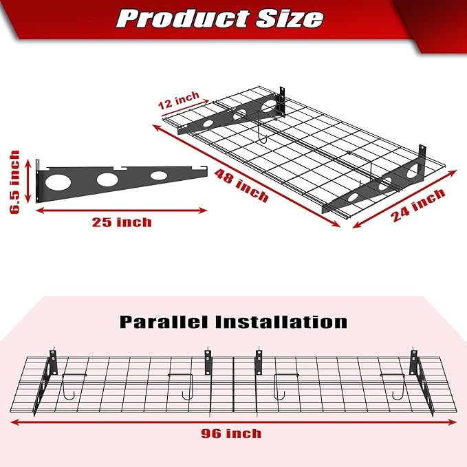 WALMANN 2 Pack Garage Wall Shelves, 2 x 4 ft/24 * 48 inch Wall Mounted Storage - Image 3