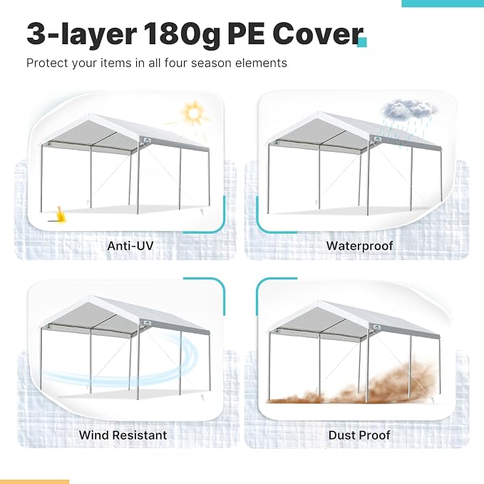 ADVANCE OUTDOOR Adjustable 10x15 ft Heavy Duty Carport Car Canopy Garage Boat - Image 4