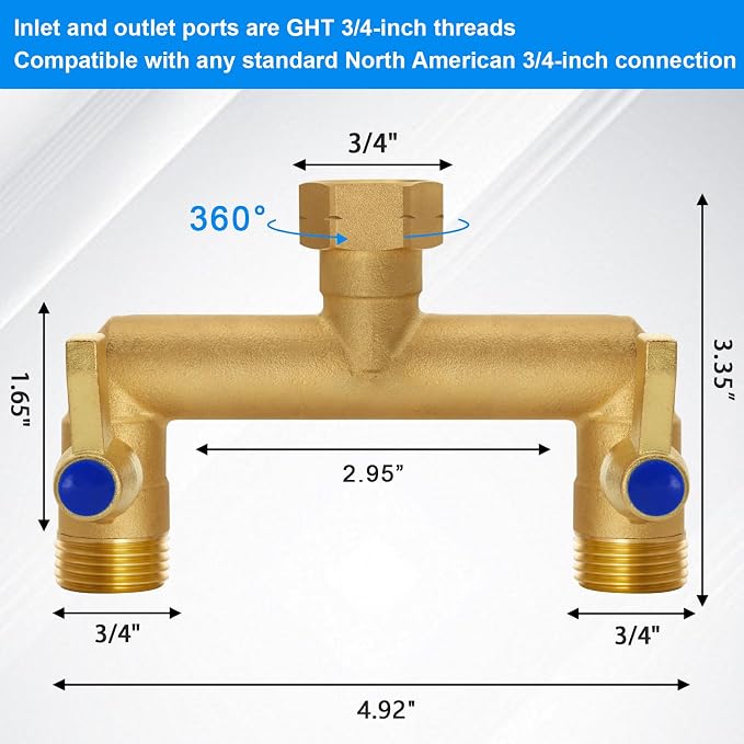 Brass Garden Hose Splitter, Garden Hose Splitter 2 Way Heavy Duty, - Image 4