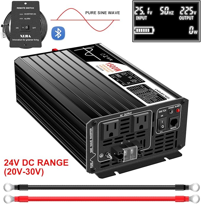 Xijia 1500W Pure Sine Wave LCD-Display DC 24V Inverter AC 120V 60HZ Solar - Image 3