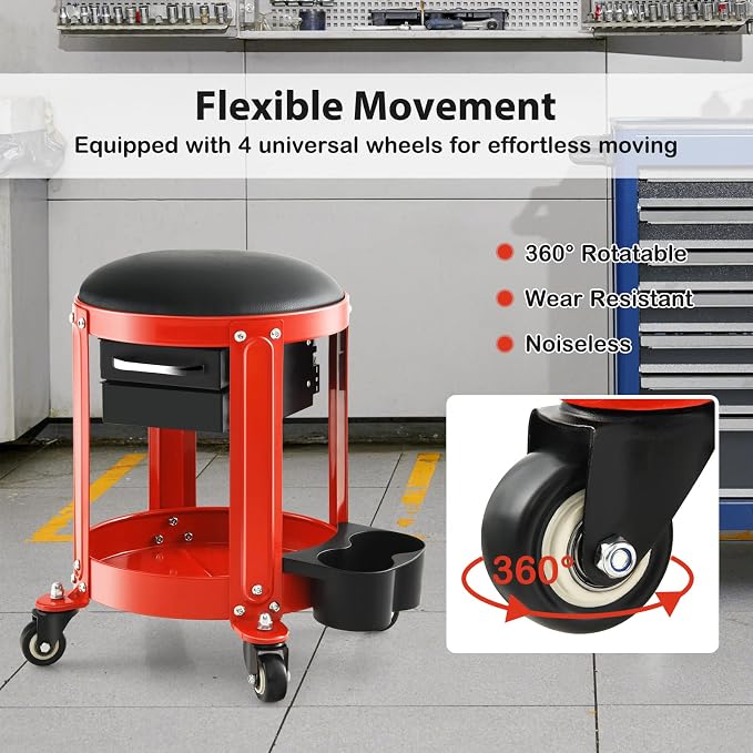 S AFSTAR Garage Shop Roller Seats, Adjustable Pneumatic Rolling Creeper Stool - Image 5